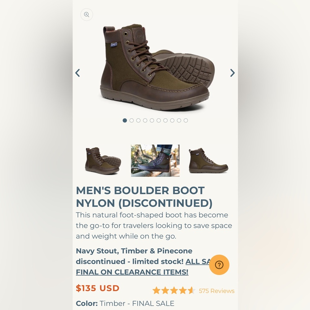 Lems discontinued nylon boulder boot 44